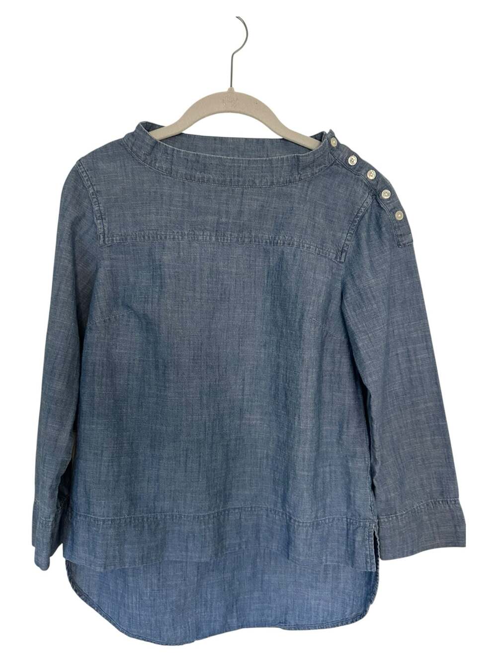 J.Crew Chambray Boatneck Shoulder Button Top Size 00
